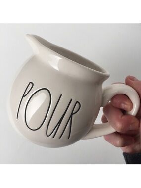 Rae Dunn Cream Ceramic 'POUR' Pitcher with Black Lettering